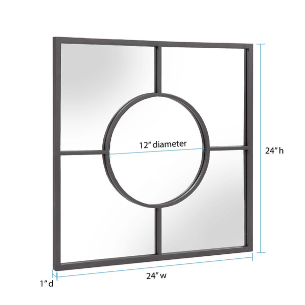 Graphite Geometric Design Square Metal Wall Mirror