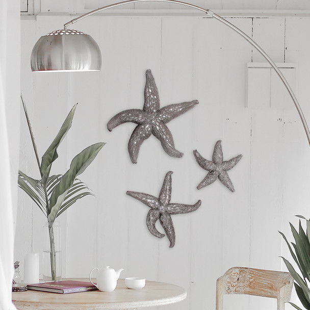 15' Silver Pewter Textured Starfish Wall Art