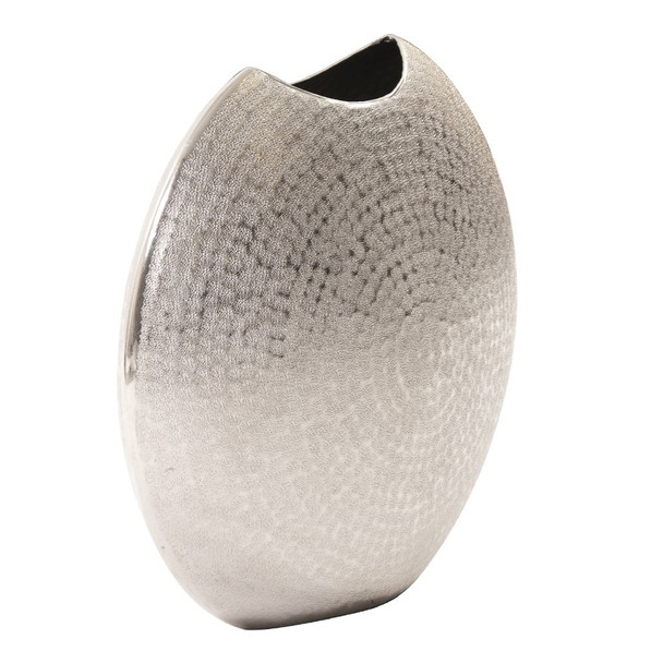 14' Hammered Silver Disc Shape Decorative Vase