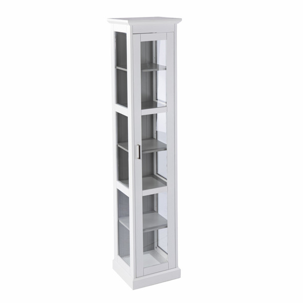 White Cornice Molding Curio with Glass Door