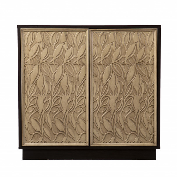 Brown and Cream Sculptural Leaf Accent Storage Cabinet