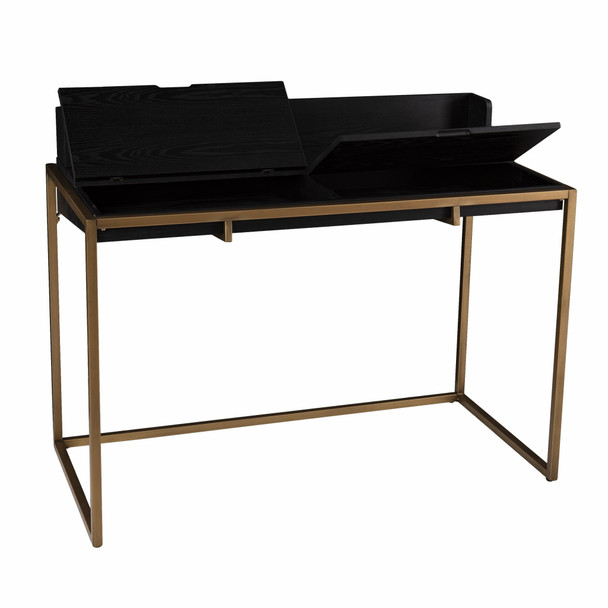 Modern Farmhouse Maple and Black Lift Top Adjustable Desk