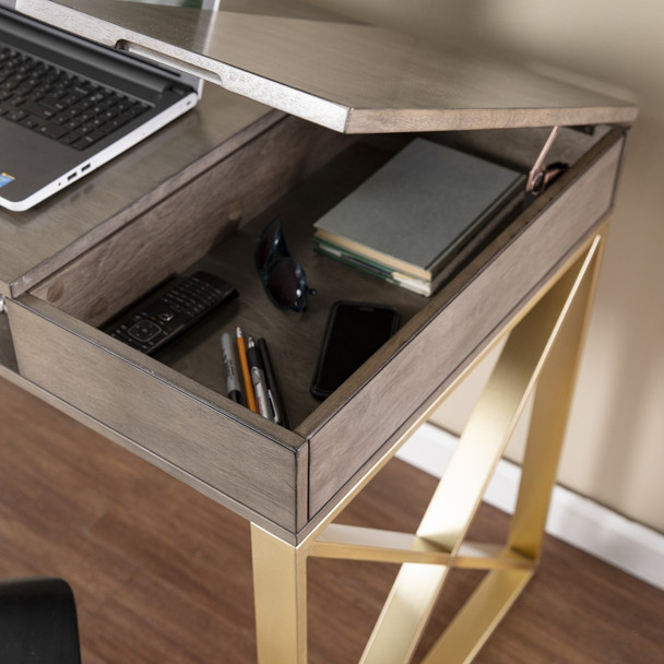 Modern Gray and Gold Writing Desk with Storage