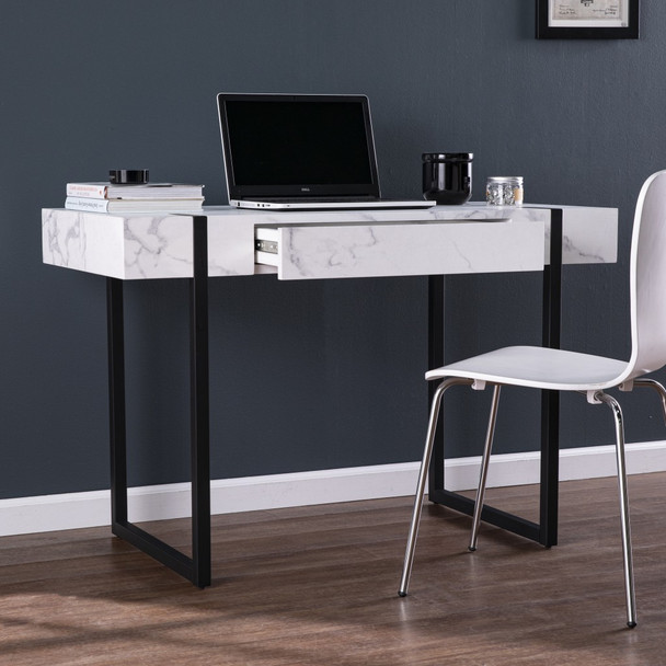 White Faux Marble Topped Desk