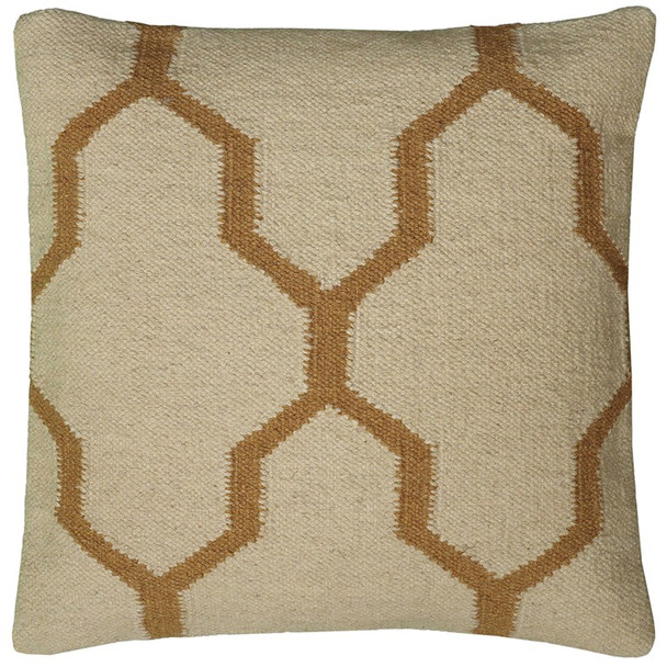 Beige Gold Quatrefoil Down Throw Pillow