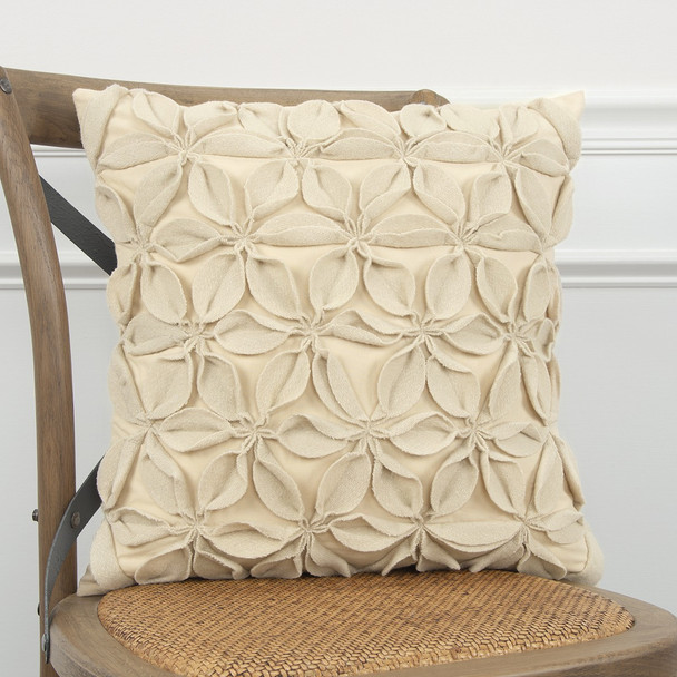 Cream Pinwheel Floral Petal Down Filled Throw Pillow