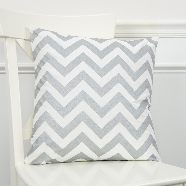 Silver Ivory Chevron Down Filled Throw Pillow