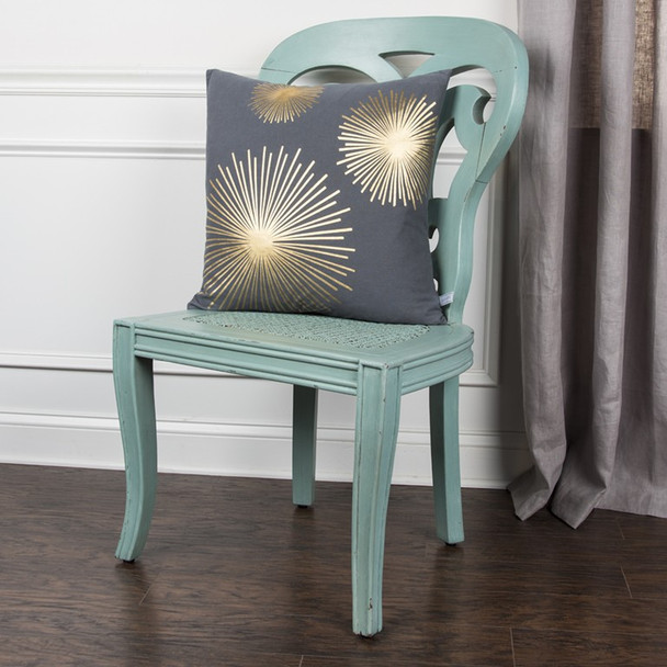 Gray Gold Metallic Sunburst Throw Pillow