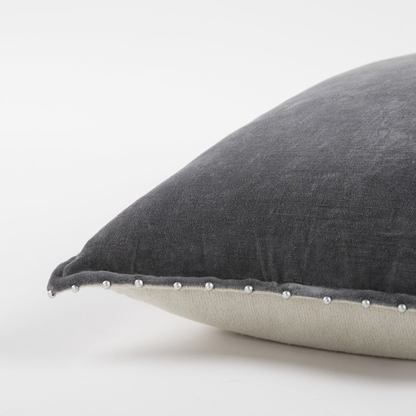Dark Gray Solid Pearl Beaded Edge Throw Pillow