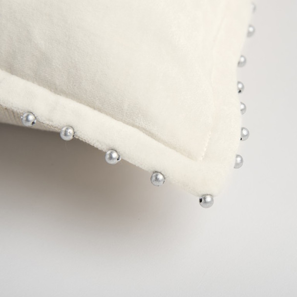 Ivory Solid Pearl Beaded Edge Throw Pillow