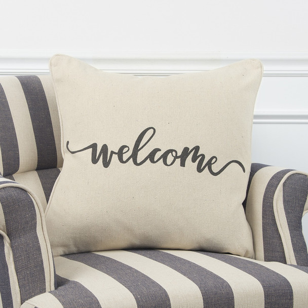 Gray Cream Welcome Decorative Throw Pillow