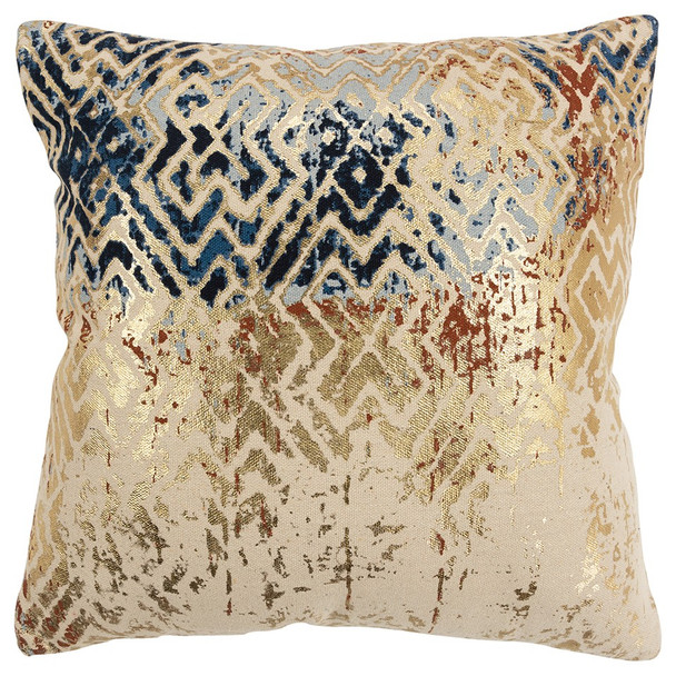 Beige Navy Distressed Retro Modern Lumbar Pillow