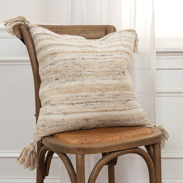 Sand Ivory Boho Weave Indoor Outdoor Throw Pillow