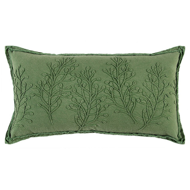 Green Botanical Pattern Embroidered Lumbar Pillow