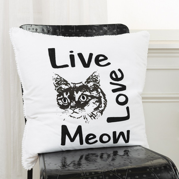 Black and White Live Love Meow Throw Pillow