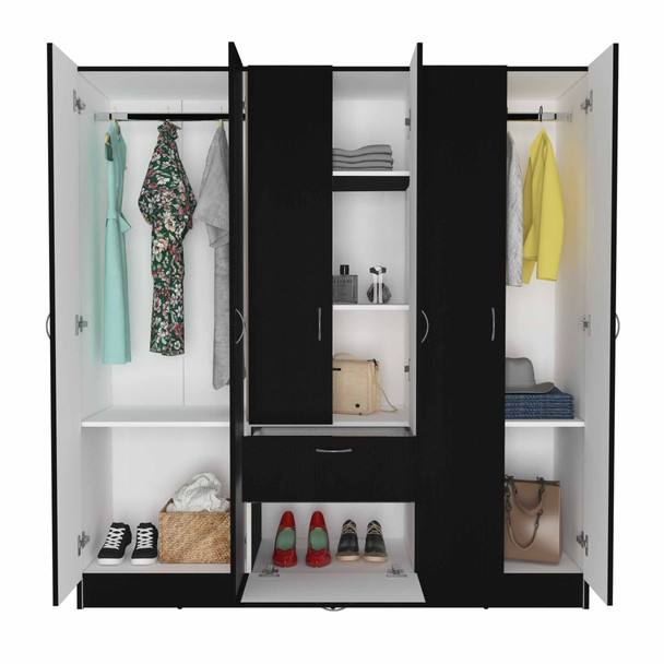 Black and White Tall Six Door Closet Wardrobe Center