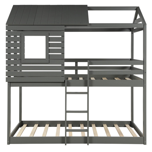 Gray Twin Over Twin Bunk Bed with Roof