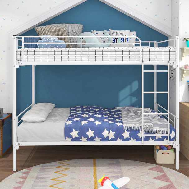 White Heavy Duty Twin Over Full Metal Bunk Bed