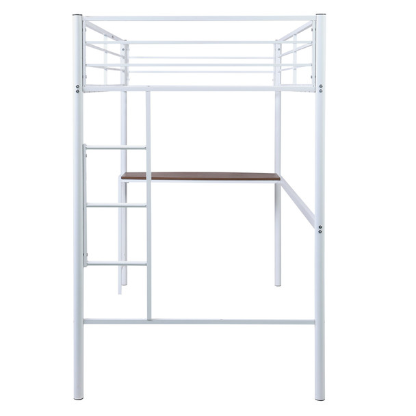 White Metal Twin Size Loft Bed with Desk