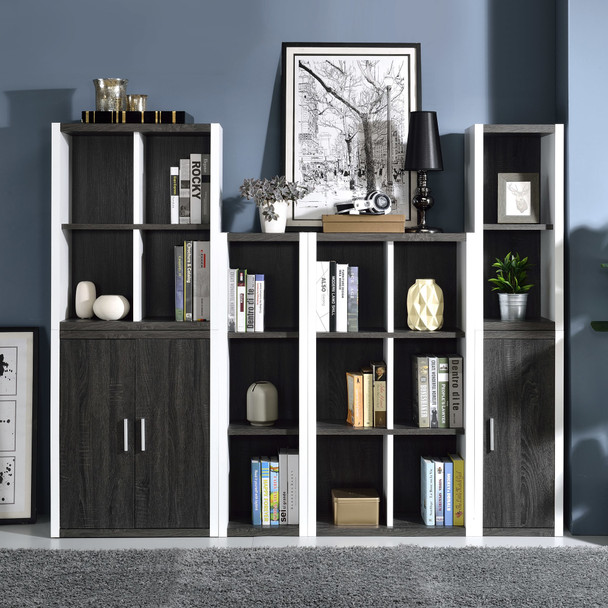 Modern Dark Gray and White Three Cube Storage Bookshelf