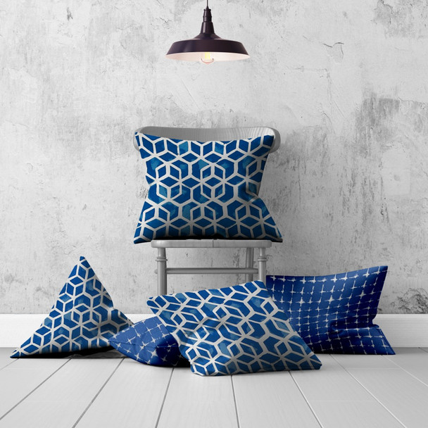 Set of 3 Blue Geo Star Indoor Outdoor Zippered Pillows