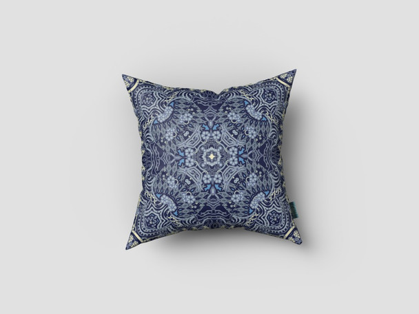 16 Indigo Boho Ornate Zippered Suede Throw Pillow