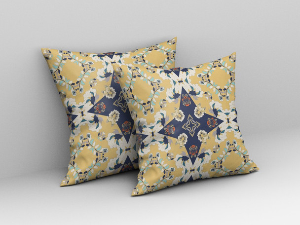 26 Yellow Navy Diamond Star Indoor Outdoor Zippered Throw Pillow