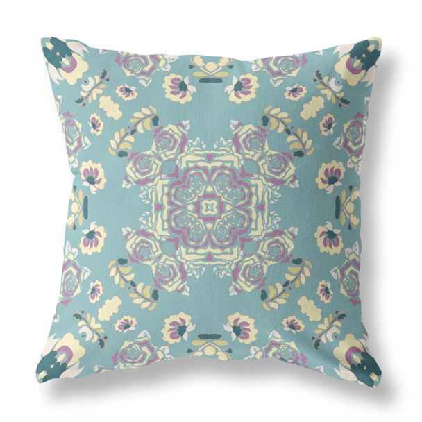 20 Blue Lavender Wreath Indoor Outdoor Zippered Throw Pillow