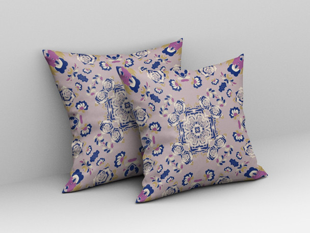 16 Lavender Blue Wreath Indoor Outdoor Zippered Throw Pillow
