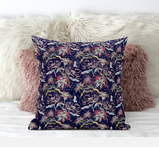 18" Midnight Blue Roses Suede Throw Pillow