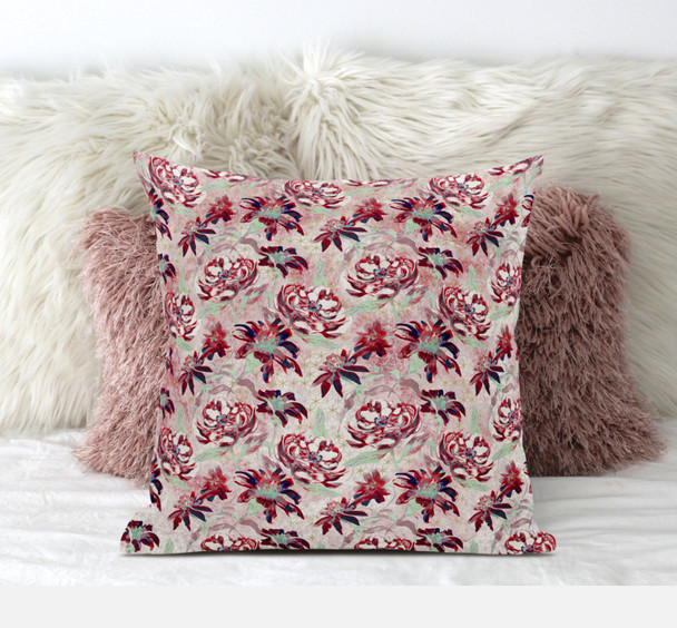 16" Red White Roses Suede Throw Pillow