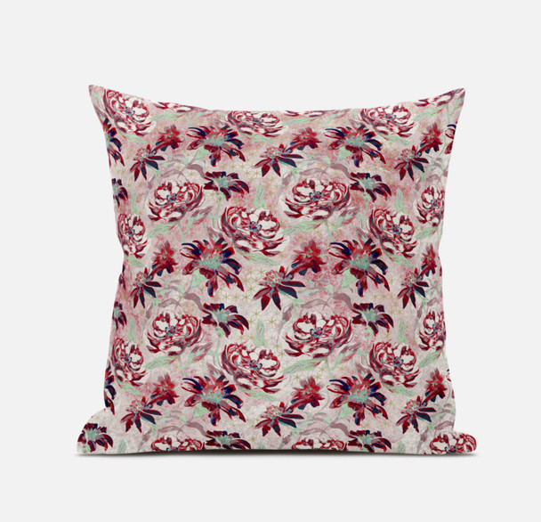 20" Red White Roses Suede Throw Pillow