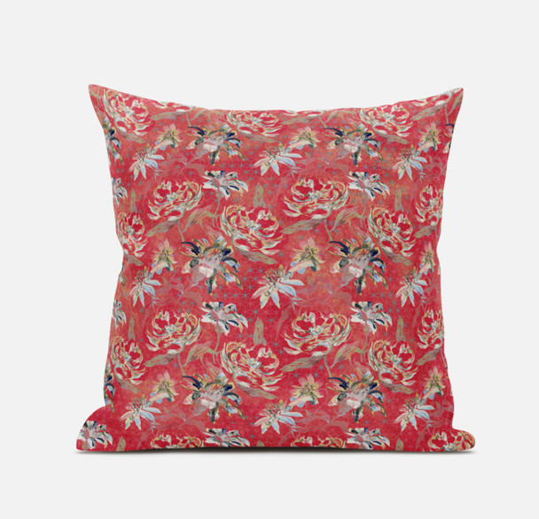 20" Salmon Red Roses Suede Throw Pillow