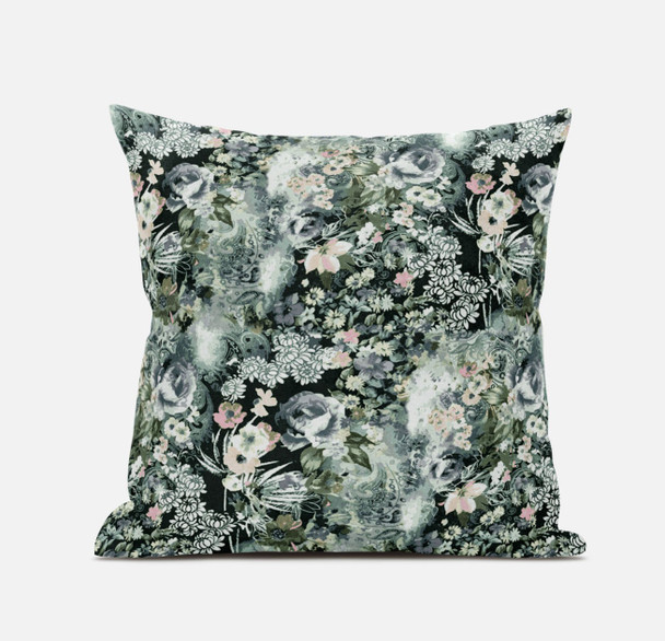 18" Green Gray Springtime Suede Throw Pillow