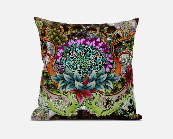 20 Green Orange Flower Bloom Suede Throw Pillow