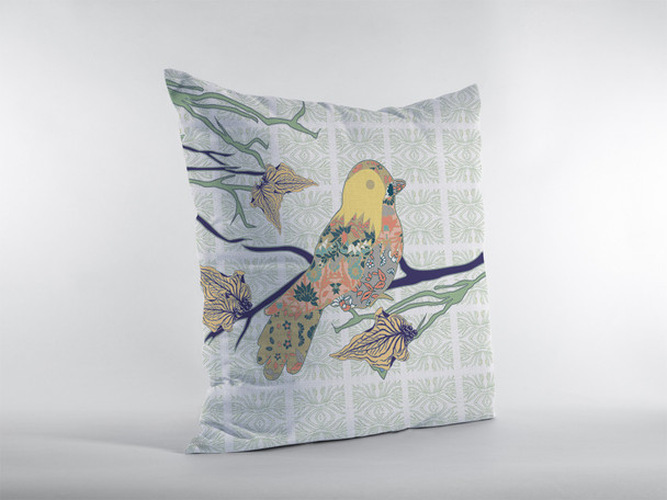 16" Light Green Sparrow Indoor Outdoor Throw Pillow