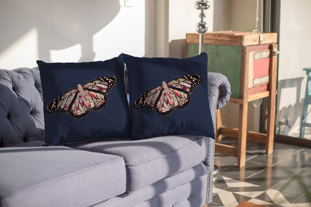 20" Denim Blue Butterfly Indoor Outdoor Throw Pillow