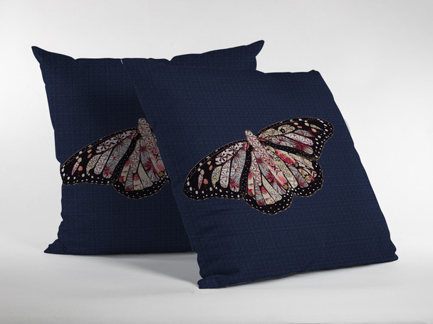 26" Denim Blue Butterfly Indoor Outdoor Throw Pillow