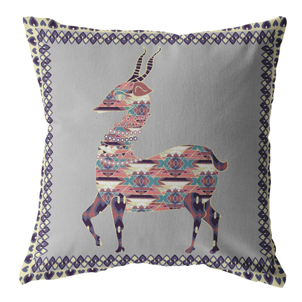 20" Purple Cream Boho Deer Indoor Outdoor Throw Pillow