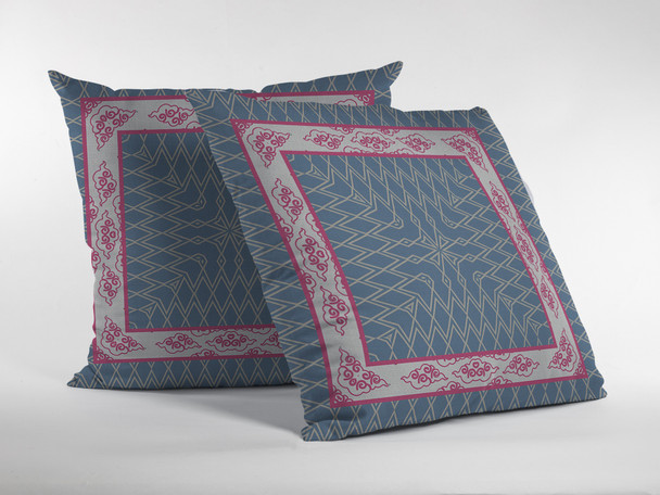 26"Pink Blue Nest Ornate Frame Indoor Outdoor Throw Pillow