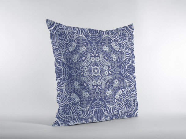 20 Indigo White Boho Ornate Indoor Outdoor Throw Pillow