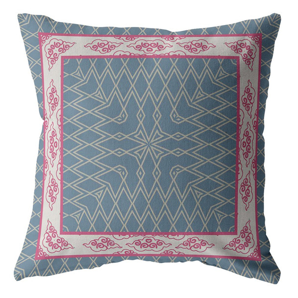 20" Pink Blue Nest Ornate Frame Indoor Outdoor Zippered Throw Pillow