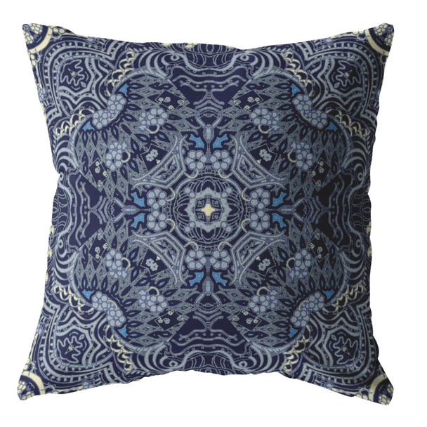 18 Indigo Boho Ornate Indoor Outdoor Zippered Throw Pillow