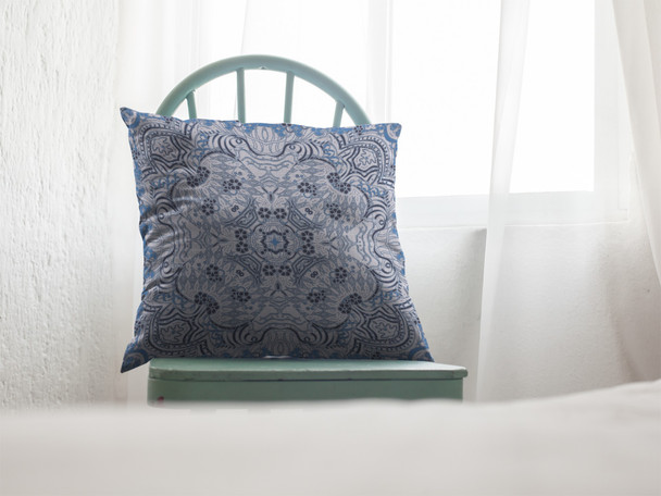 20 Light Blue Boho Ornate Indoor Outdoor Zippered Throw Pillow
