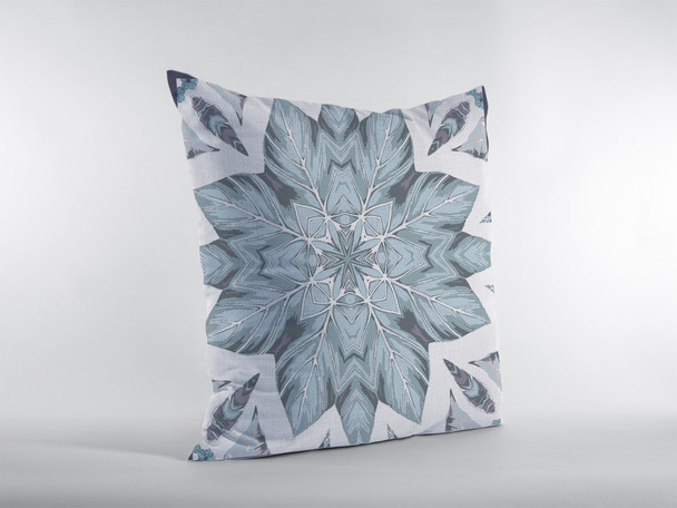 16" Blue Floral Forest Indoor Outdoor Zippered Throw Pillow