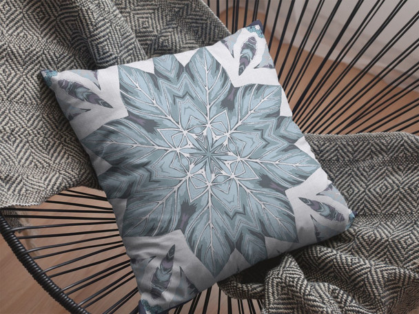 16" Blue Floral Forest Indoor Outdoor Zippered Throw Pillow