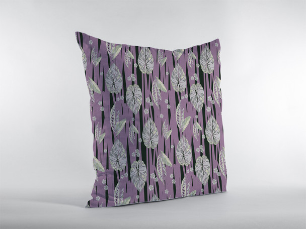 16 Lavender Black Fall Leaves Indoor Outdoor Zippered Throw Pillow