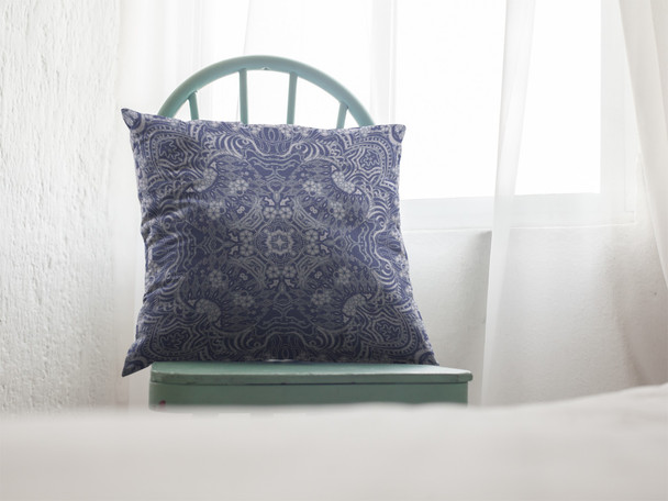 20 Indigo White Boho Ornate Suede Throw Pillow