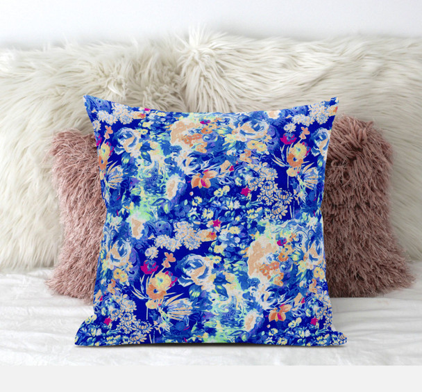 20" Bright Blue Springtime Zippered Suede Throw Pillow