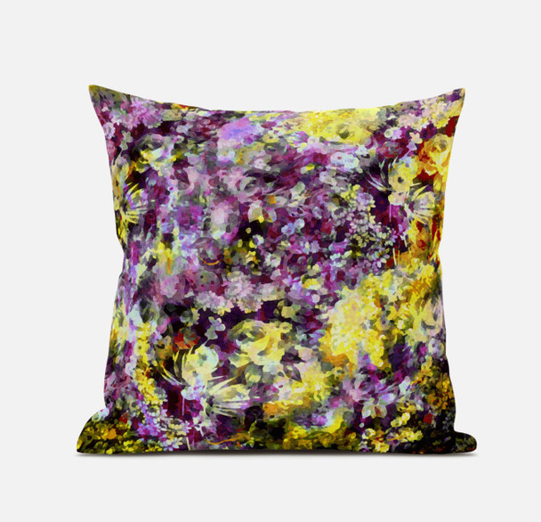 20" Purple Yellow Springtime Zippered Suede Throw Pillow